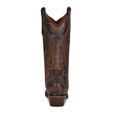 Image showing  Embroidery Cowhide Western Boot Snip Toe, Distressed Dark Brown, L