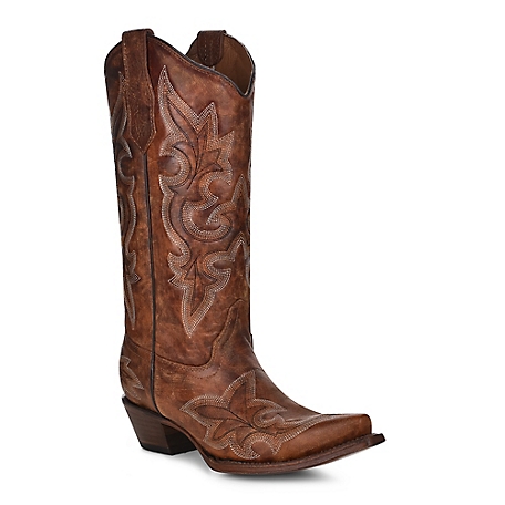 Circle G 13 in. Embroidery Cowhide Western Boot Snip Toe, Tan, L