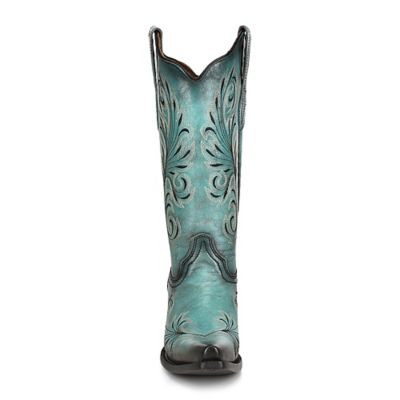 Image showing  Women's 13 in. Embroidery Cowhide Western Boot Snip Toe with Pull Tabs, Turquoise