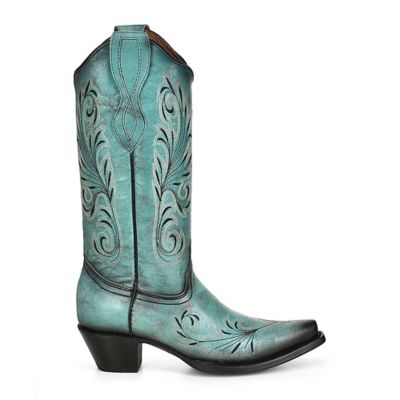 Image showing  Women's 13 in. Embroidery Cowhide Western Boot Snip Toe with Pull Tabs, Turquoise