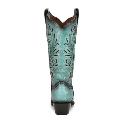Image showing  Women's 13 in. Embroidery Cowhide Western Boot Snip Toe with Pull Tabs, Turquoise