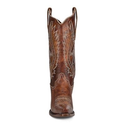 Image showing  Women's 13 in. Embroidery/Studs Cowhide Western Boots, Snip Toe, Brown, L