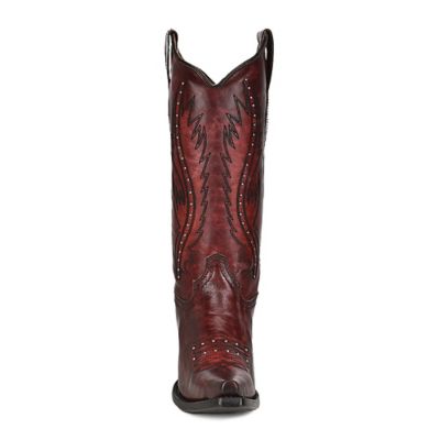 Image showing  13 in. Embroidery/Studs Cowhide Western Boot Snip Toe, Wine