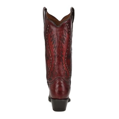 Image showing  13 in. Embroidery/Studs Cowhide Western Boot Snip Toe, Wine