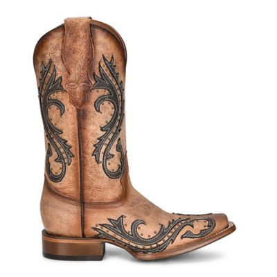 Image showing  Women's Overlay/Embroidery/Studs Cowhide Western Boot Square Toe, L2052