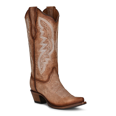 Circle G 13 in. Embroidery/Studs Cowhide Western Boot Snip Toe, Light Brown, L