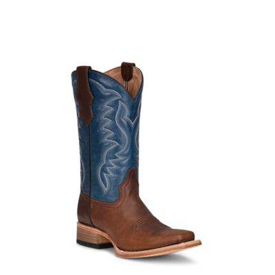 Circle G Teen Embroidery Cowhide Western Boot Square Toe, Bone/Brown, J7103-T