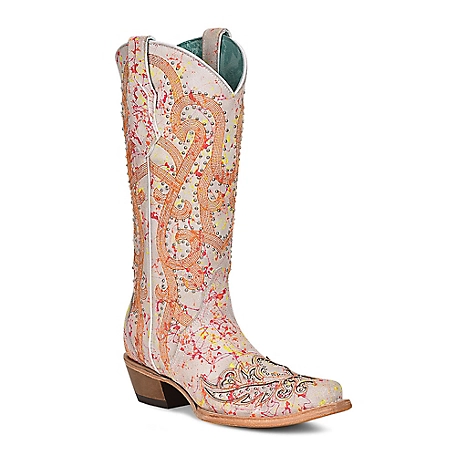 Corral Overlay/Embroidery/Studs/Crystals Cowhide Western Boot Snip Toe