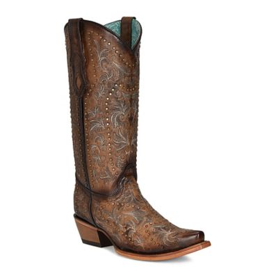 Corral Women's Snip Toe Embroidered and Studded Goat Western Boots
