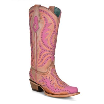 Corral Women's Snip Toe Overlay/Embroidery/Studs Cowhide Western Boots, C3970