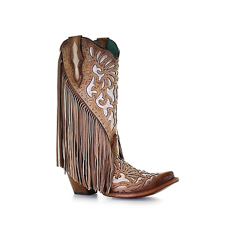 Corral Laser/Embroidery/Studs/Fringe Cowhide/Lamb Western Boot Snip Toe, C