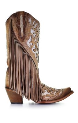 Image showing  Women's Snip Toe Laser/Embroidery/Studs/Fringe Cowhide/Lamb Western Boots