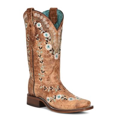 Image showing  Women's Snip Toe Embroidered Cowhide Western Boots, Cognac