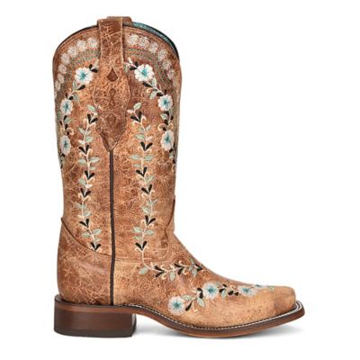 Image showing  Women's Snip Toe Embroidered Cowhide Western Boots, Cognac