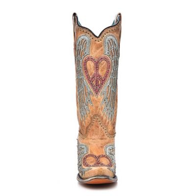 Image showing 2 th Corral Women's Snip Toe Overlay/Embroidery/Studs Cowhide Western Boots