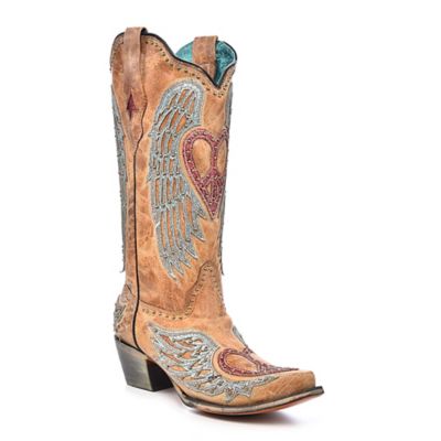 Corral Women's Snip Toe Overlay/Embroidery/Studs Cowhide Western Boots