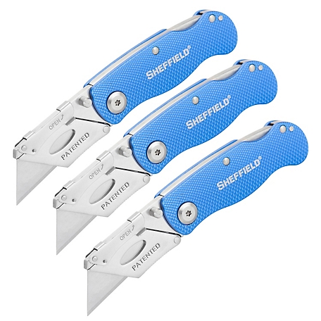 Sheffield Folding Lock Back Utility Knives - 3 Pack - Blue, 12514,