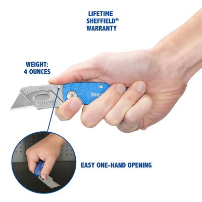 Image showing 5 th Sheffield Folding Lock Back Utility Knives - 3 Pack - Blue, 12514