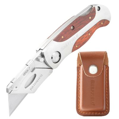 Sheffield Premium Folding Lock Back Utility Knife with Sheath, 12818,