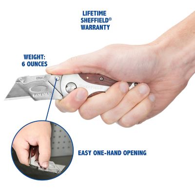 Image showing 6 th Sheffield Premium Folding Lock Back Utility Knife with Sheath, 12818