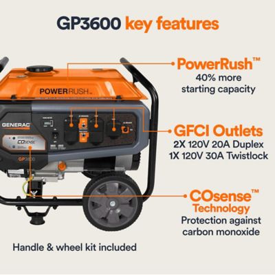 Image showing  4,500/3,600W Gasoline Powered GP3600 Portable Generator, CO-Sense, 49-State
