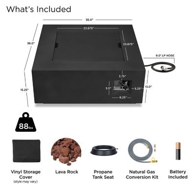 Image showing  Aegean Square Propane Fire Table with Natural Gas Conversion Kit, C9812LP-BLK