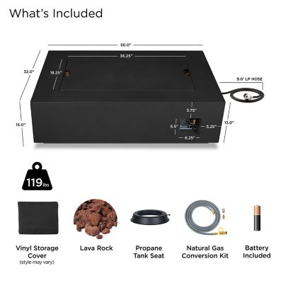 Image showing  Aegean 50 in. Rectangle Propane Fire Table with Natural Gas Conversion Kit, C9813LP-BLK