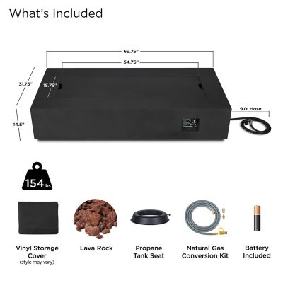 Image showing  Aegean 70 in. Rectangle Propane Fire Table with Natural Gas Conversion Kit, C9814LP-BLK