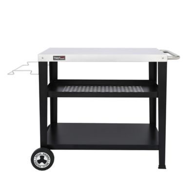 Royal Gourmet Movable 3-Shelf Grill Table with Removable Trash Bag Holder, Stainless Steel Tabletop