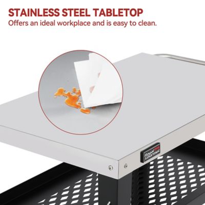 Image showing  Movable 3-Shelf Grill Table with Removable Trash Bag Holder, Stainless Steel Tabletop