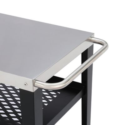 Image showing  Movable 3-Shelf Grill Table with Removable Trash Bag Holder, Stainless Steel Tabletop