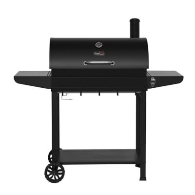 Royal Gourmet Charcoal Barrel Grill with Wheels and Front Storage Basket with Hooks, 30 in., Black