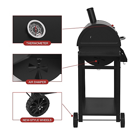 Royal Gourmet 30 in. Barrel Charcoal Grill with Wheels, Front Storage Basket  with Hooks, BBQ & Outdoor Cooking, Black, CC1830T at Tractor Supply Co.