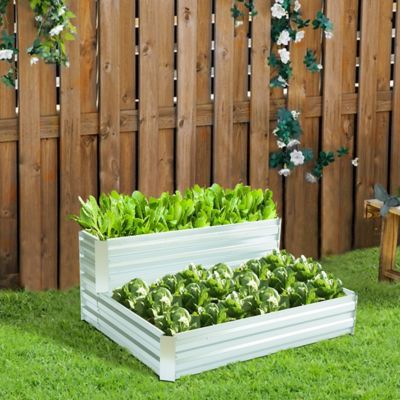 Image showing  90.55 gal. Galvanized Steel 2-Tier Rectangular Raised Garden Bed
