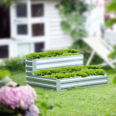 Image showing  90.55 gal. Galvanized Steel 2-Tier Rectangular Raised Garden Bed