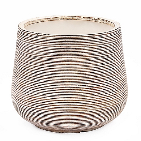 LuxenHome Distressed Tan Mgo Tapered Round Planter