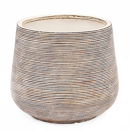 LuxenHome Distressed Tan Mgo Tapered Round Planter