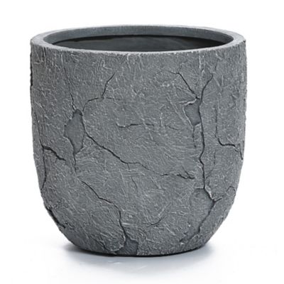 LuxenHome 7.8 gal. MGO Round Planter, Crackle Gray, 14.6 in.