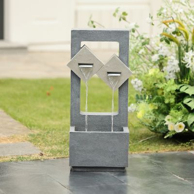 Image showing  Cascading Gray Resin Rectangular Outdoor Fountain with LED Lights