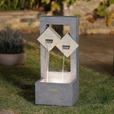 Image showing  Cascading Gray Resin Rectangular Outdoor Fountain with LED Lights