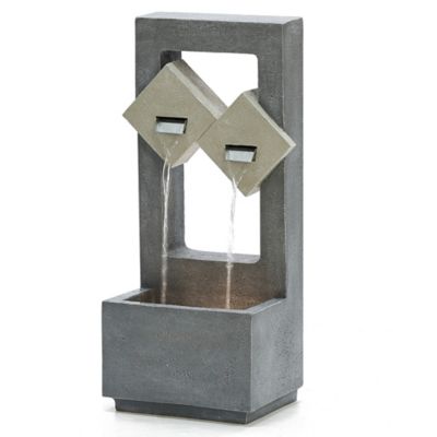 Image showing 5 th LuxenHome Cascading Gray Resin Rectangular Outdoor Fountain with LED Lights
