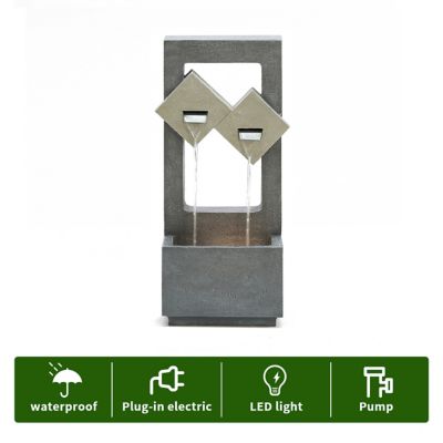 Image showing 8 th LuxenHome Cascading Gray Resin Rectangular Outdoor Fountain with LED Lights