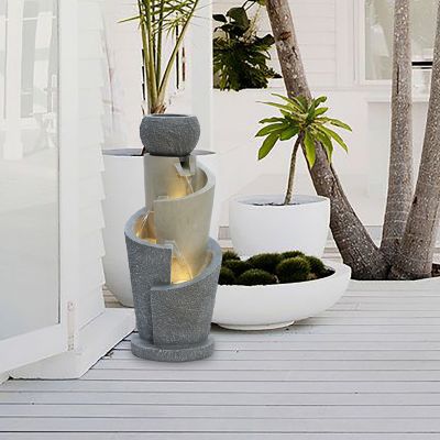 Image showing  Gray Resin Cascading Spiral Outdoor Fountain with LED Lights, WHF1765