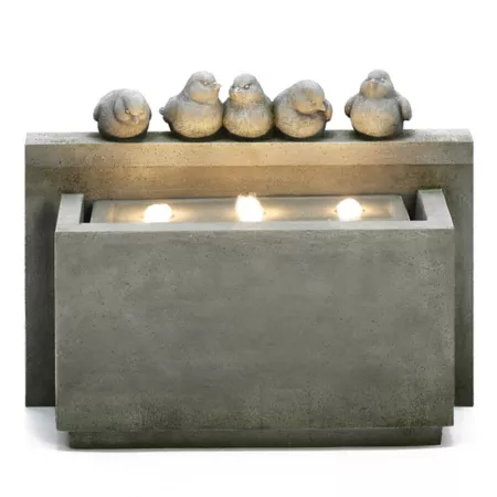 LuxenHome WHF1769 Rectangular Gray Resin Outdoor Fountain with LED Lights and Birds Fountains