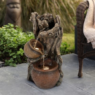 Image showing  Brown Resin Tree Farmhouse Pots Outdoor Fountain with LED Lights, WHF1603