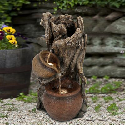 Image showing  Brown Resin Tree Farmhouse Pots Outdoor Fountain with LED Lights, WHF1603