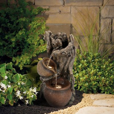Image showing  Brown Resin Tree Farmhouse Pots Outdoor Fountain with LED Lights, WHF1603