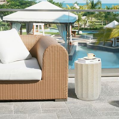 Image showing  Off White with Gray Cement Indoor Outdoor Side Table