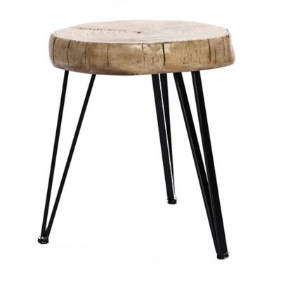 LuxenHome Natural Faux Wood Top with Black Metal Legs Side Table, Indoors and Outdoors