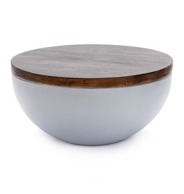 LuxenHome Gray and Brown MGO Round Coffee Table, Indoors and Outdoors